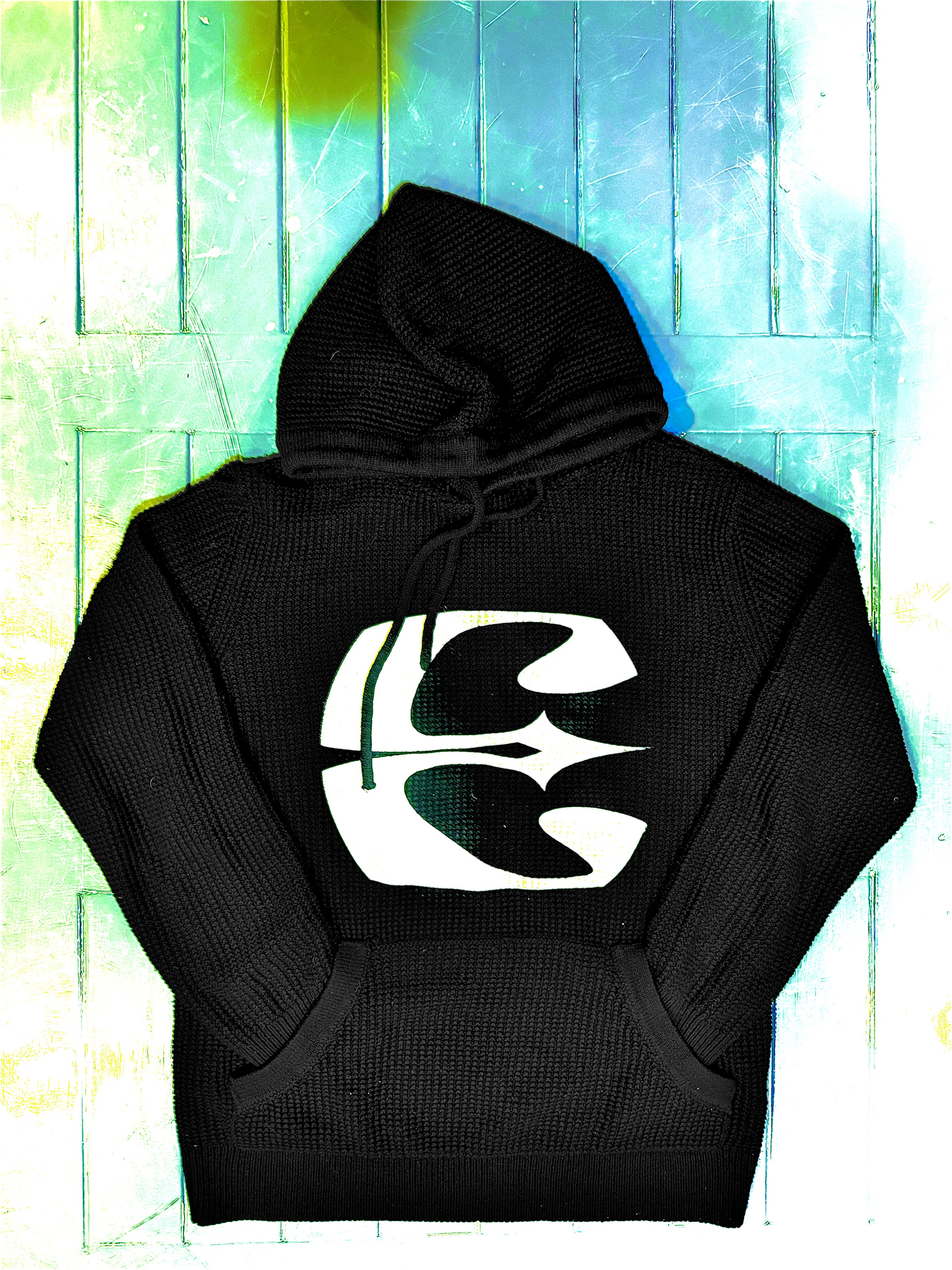 Bourgeoisi-E Ensemble | Black | Thermal Hoodie | WHITE Flock-E