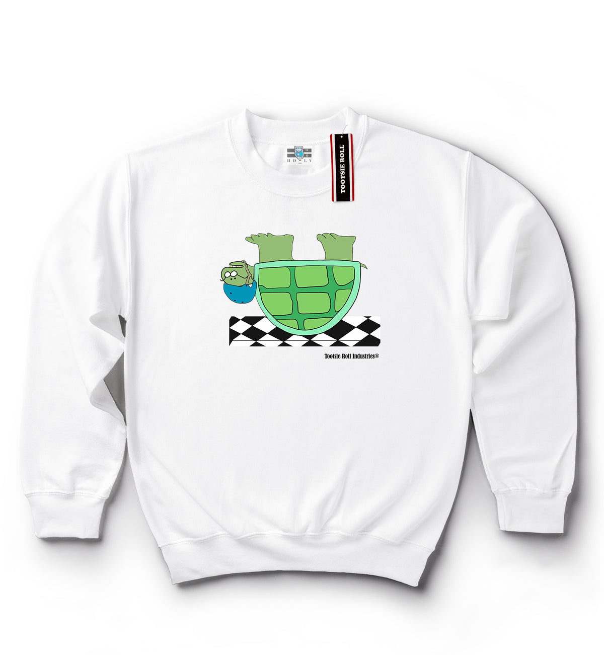 ShopandBuy1990sInspiredClothes-TootsieRoll-HowManyLicksCommercial-Turtle-CrewNeckWhite